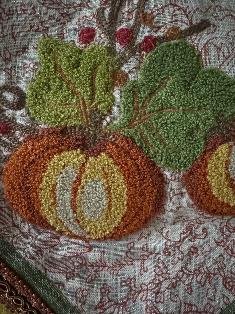 Fall Table Runner with Latch Hook Pumpkins Design